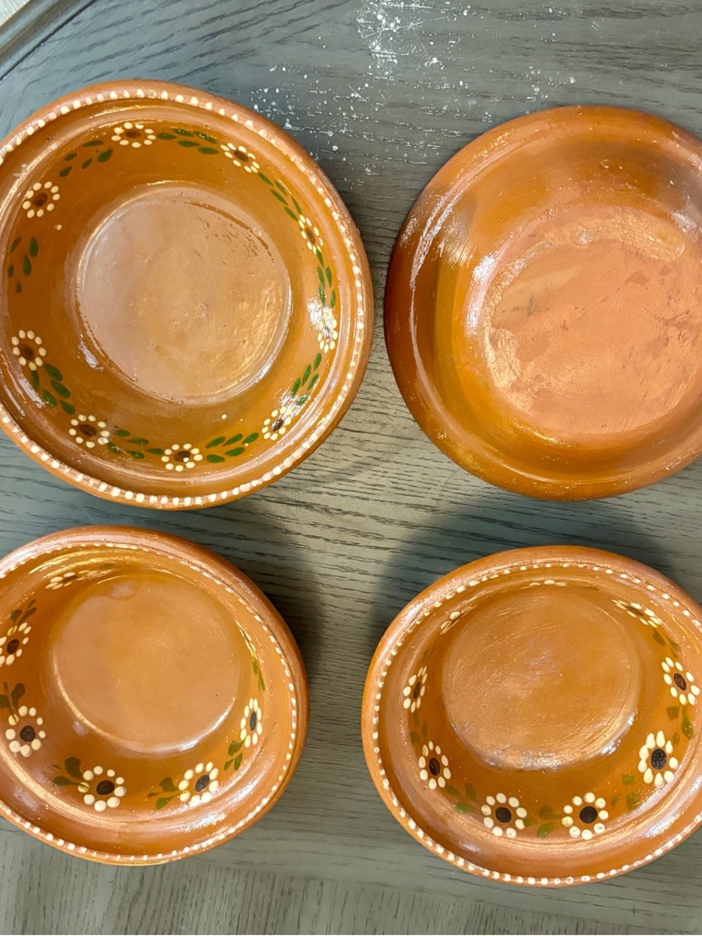 Hand-Painted Terracotta Bowls Set - Rustic Orange with Floral Accents